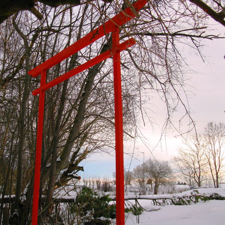 Rotes Torii im Schnee bei Oy-Mittelberg